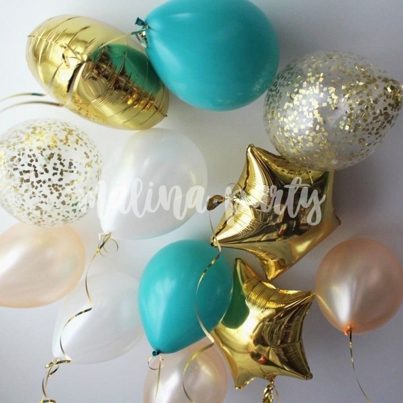 Букет воздушных шаров с гелием Золото звезды и конфетти