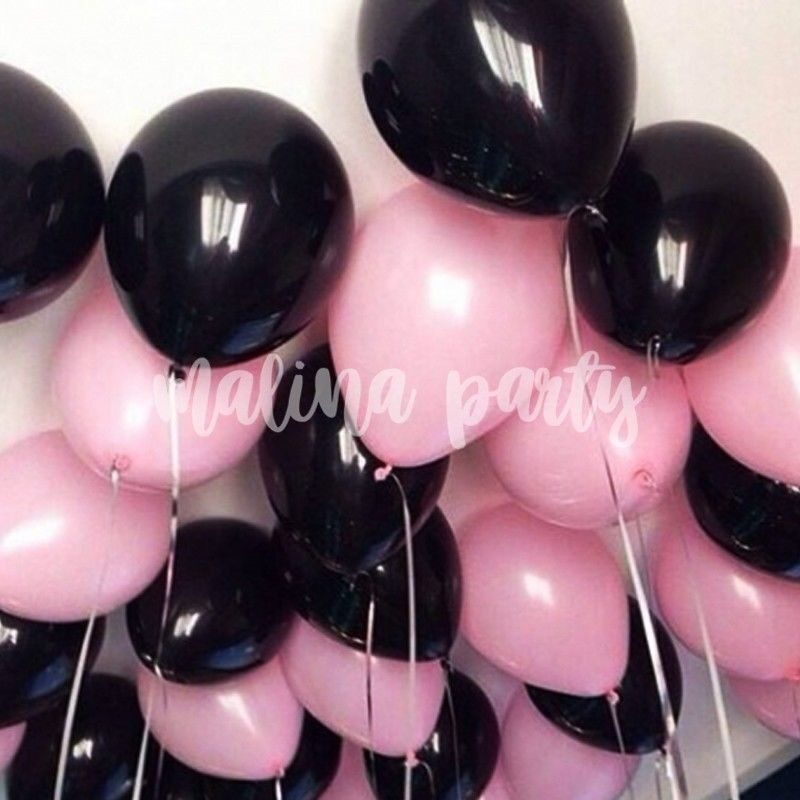 Воздушные шары под потолок 20 штук черный с розовым