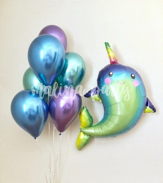 Букет воздушных шаров с гелием Дельфин с рогом