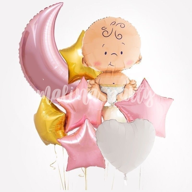 Букет воздушных шаров с гелием на выписку Девочка