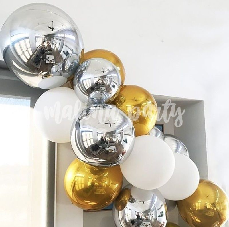 Облако воздушных шаров с гелием золото металлик