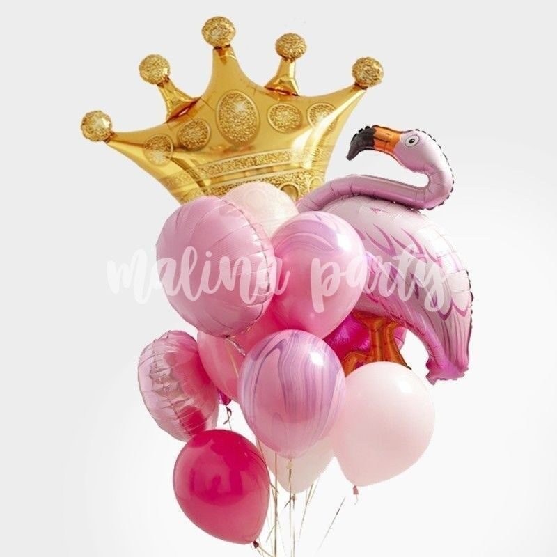 Букет  воздушных шаров с гелием Фламинго и корона