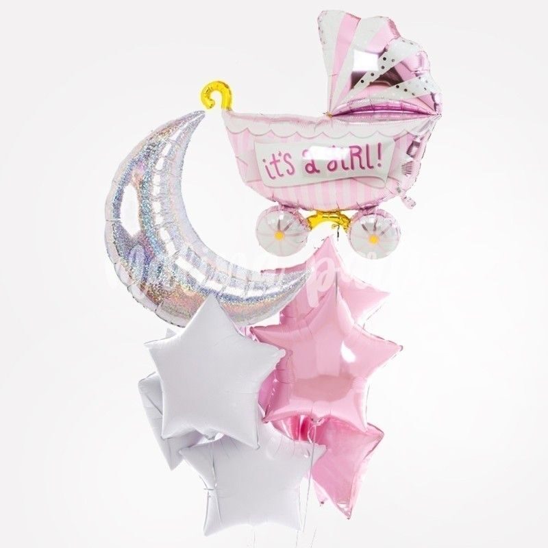 Букет воздушных шаров с гелием лебедь и розовые конфетти