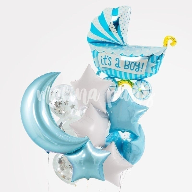 Букет воздушных шаров с гелием Это мальчик голубой месяц