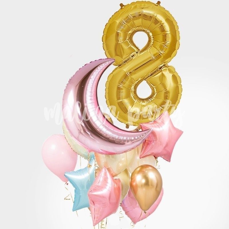 Букет гелиевых воздушных шаров с цифрой 8 на день рождения