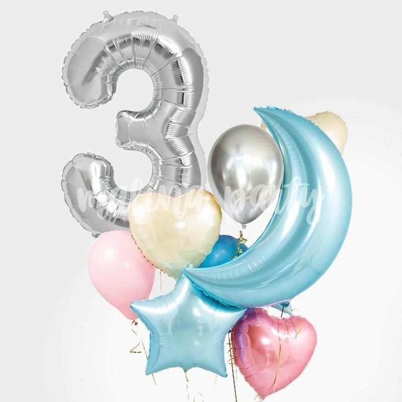 Букет гелиевых воздушных шаров с золотыми цифрами на день рождения
