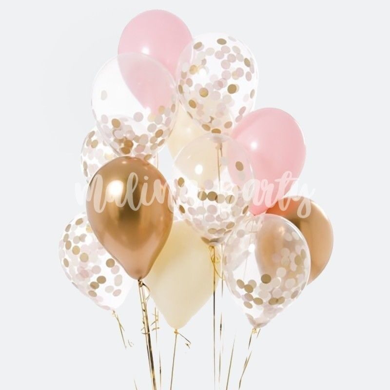 Букет воздушных шаров с гелием розовое золото, винный и конфетти
