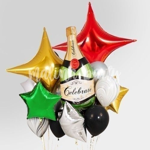 Букет воздушных шаров с гелием Шампанское и звезды