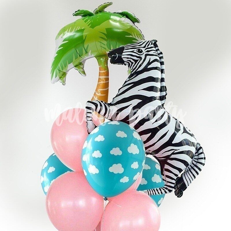 Букет воздушных шаров зебра с пальмой