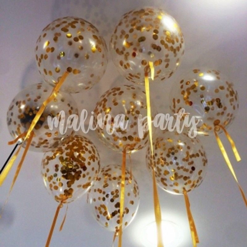 Облако воздушных шаров с гелием золото металлик