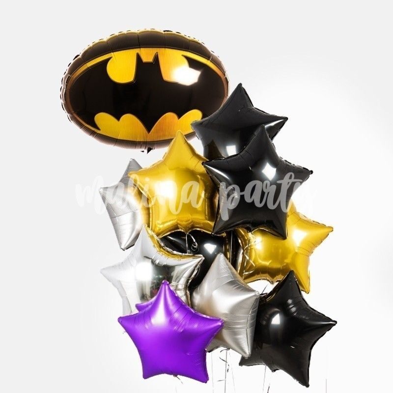 Букет воздушных шаров с гелием Бэтмен и звезды