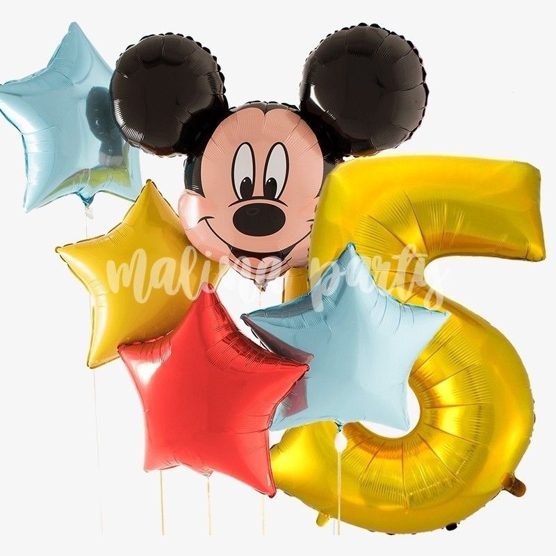 Букет воздушных шаров с гелием Микки с цифрой на день рождения