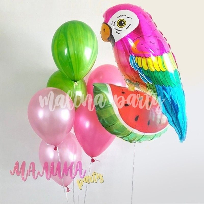 Букет воздушных шаров с гелием попугай с арбузом
