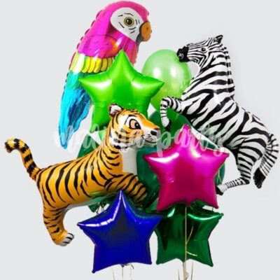 Букет воздушных шаров с тигром и зеброй