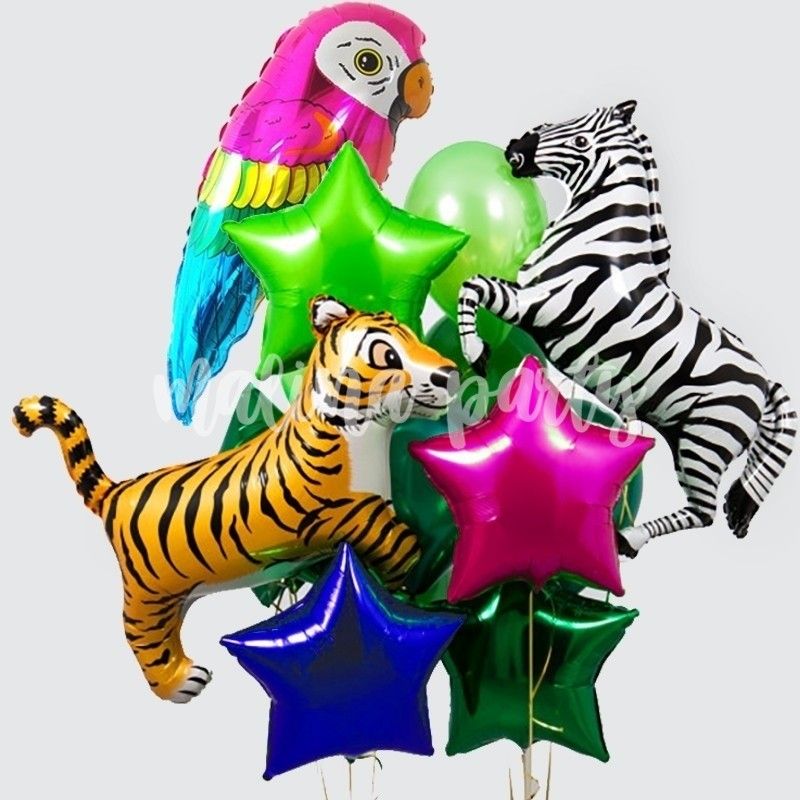 Букет воздушных шаров с тигром и зеброй