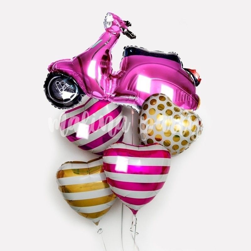 Букет воздушных шаров с розовым скутером