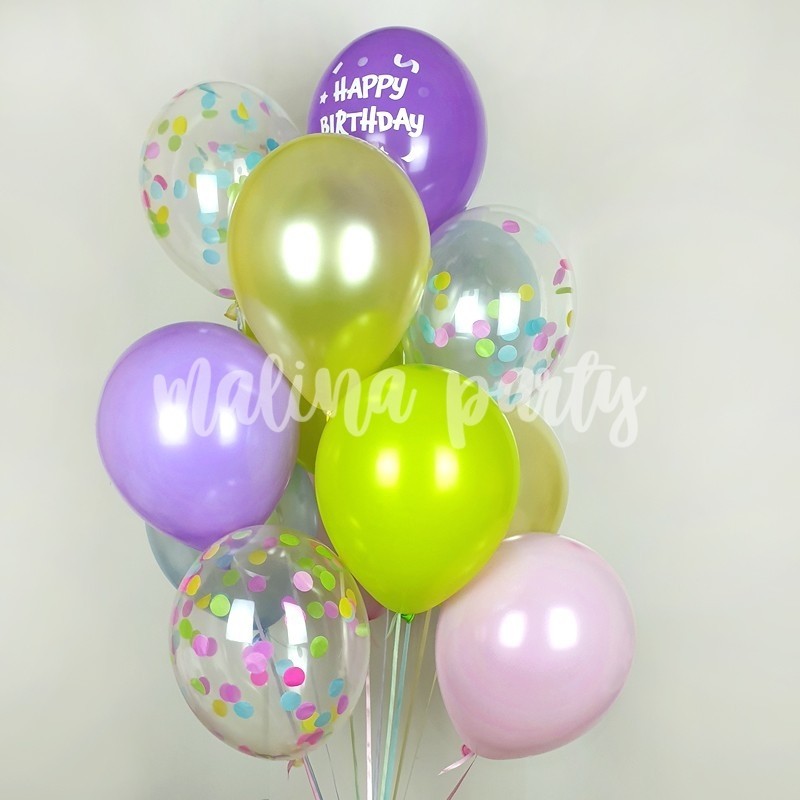 Букет воздушных шаров радужная пастель с конфетти