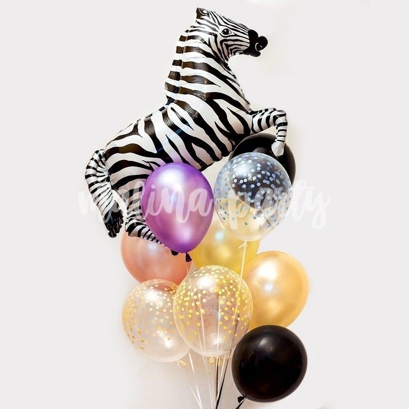 Букет воздушных шаров с гелием зебра и горошек