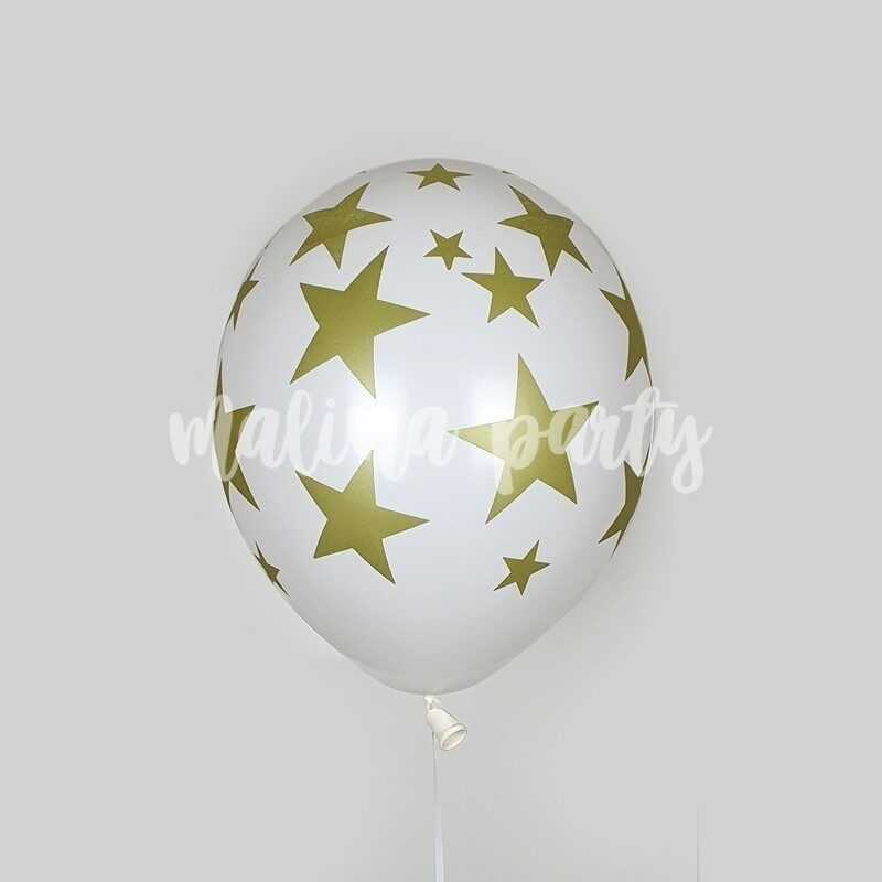 Воздушный шар белый с золотыми звездами 1 штука