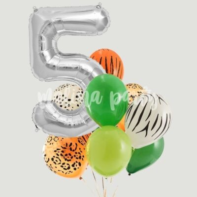 Букет воздушных шаров с цифрой и принтами животных