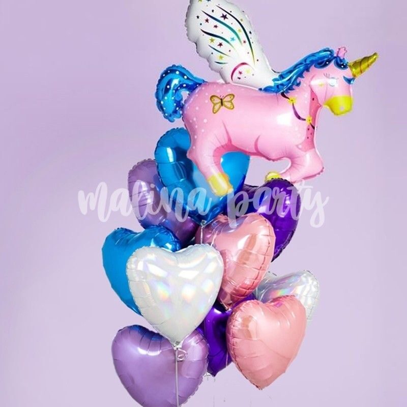 Букет воздушных шаров с гелием свинка с крыльями и сердце