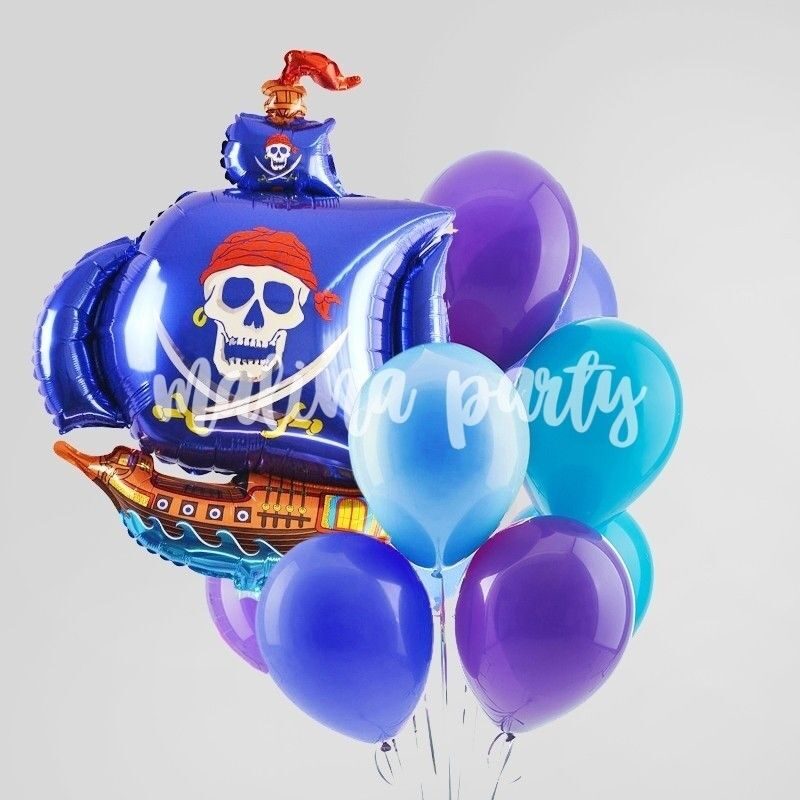 Букет воздушных шаров с гелием Пиратский корабль черный