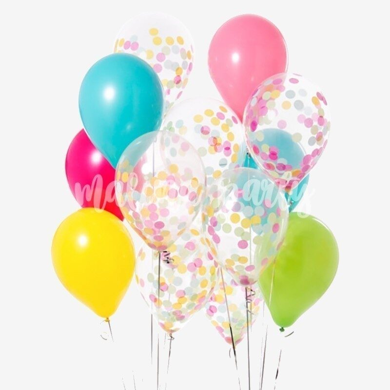 Букет пастельных воздушных шаров с гелием и конфетти