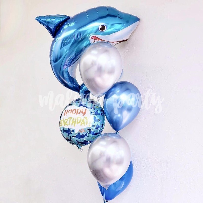 Букет воздушных шаров с гелием хром и акула
