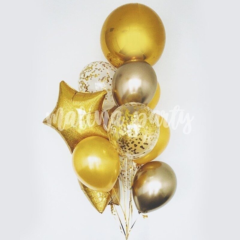 Букет воздушных шаров золото и конфетти