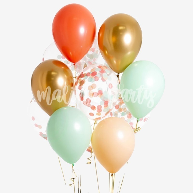 Букет воздушных шаров с гелием мятный и золото