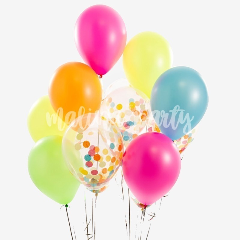 Букет неоновых воздушных шаров с гелием и конфетти