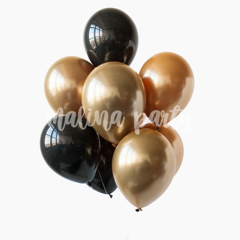 Букет воздушных шаров с гелием золото и черный