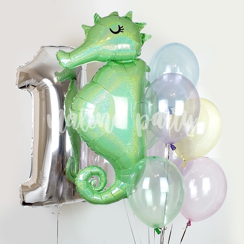 Букет воздушных шаров морской конек и цифра на день рождения