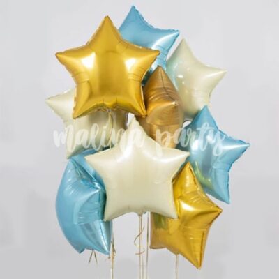 Букет воздушных шаров золотые и голубые звезды