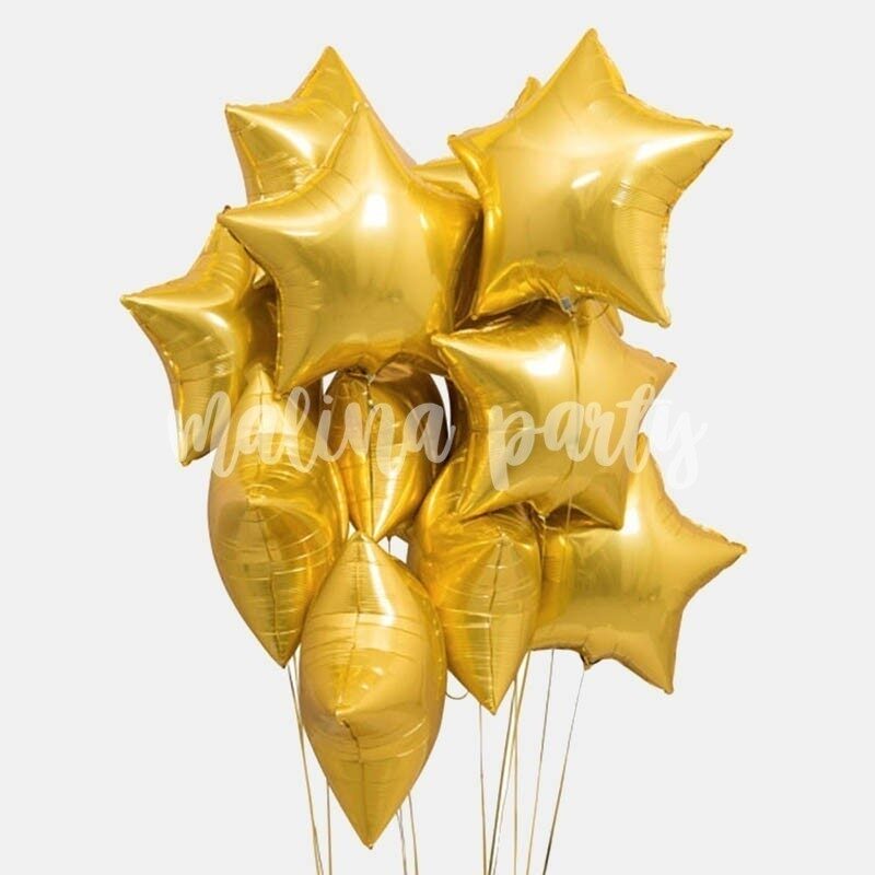 Букет воздушных шаров с гелием золотые звезды 10 штук