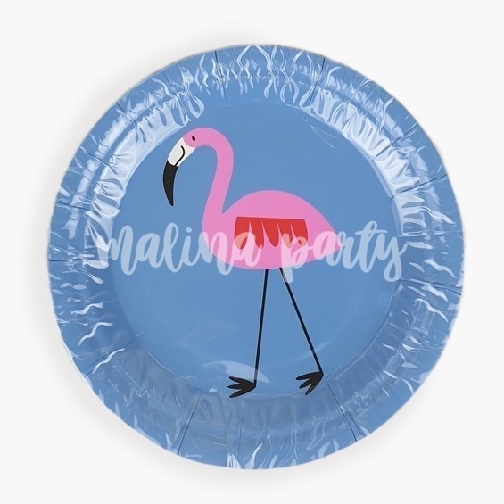 Тарелка бумажная розовая с фламинго 8 штук