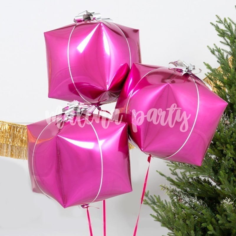 Воздушный шар куб подарок розовый 1 штука