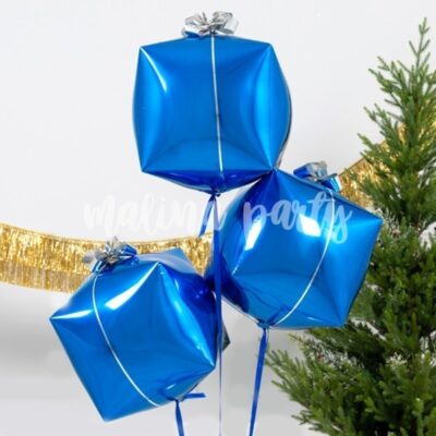 Воздушный шар куб подарок синий 1 штука