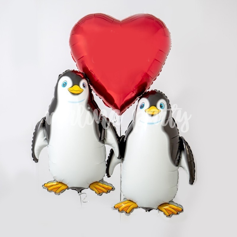 Букет воздушных шаров с гелием пингвины и сердце
