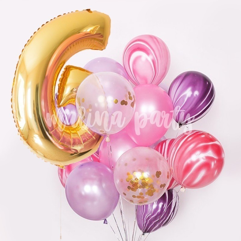 Букет гелиевых воздушных шаров с цифрой для девочки на день рождения