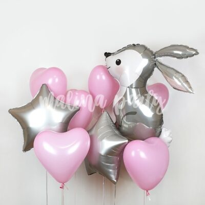 Букет воздушных шаров Заяц и сердца