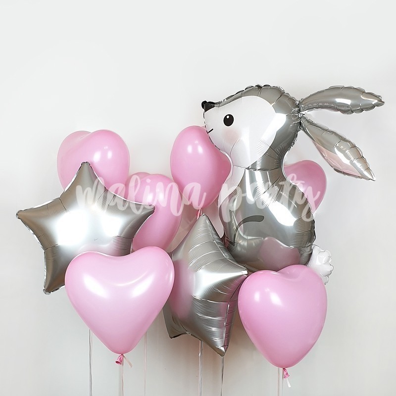 Букет воздушных шаров с гелием Заяц и сердца