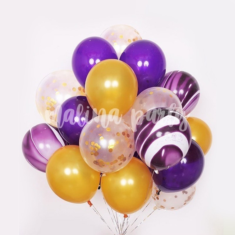 Букет воздушных шаров фиолетовый агат и золото