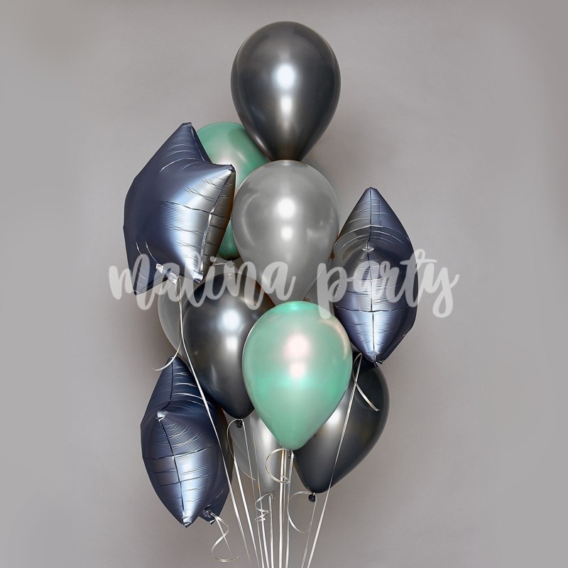 Облако воздушных шаров с гелием серебро металлик