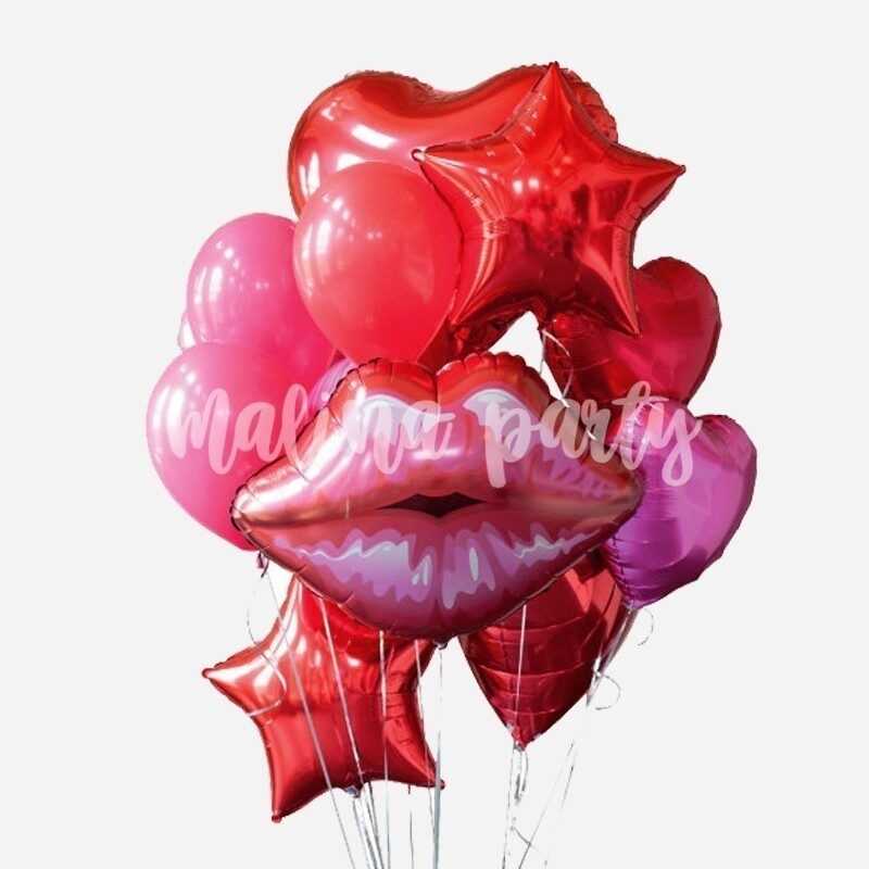 Букет воздушных шаров на день рождения розовый с золотом