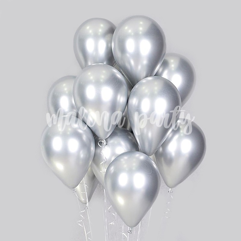 Букет воздушных шаров с гелием хром серебро