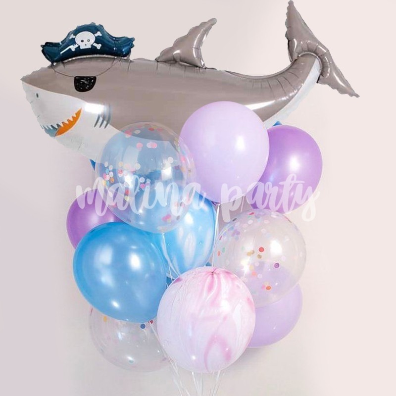 Букет гелиевых воздушных шаров с акулой пиратом