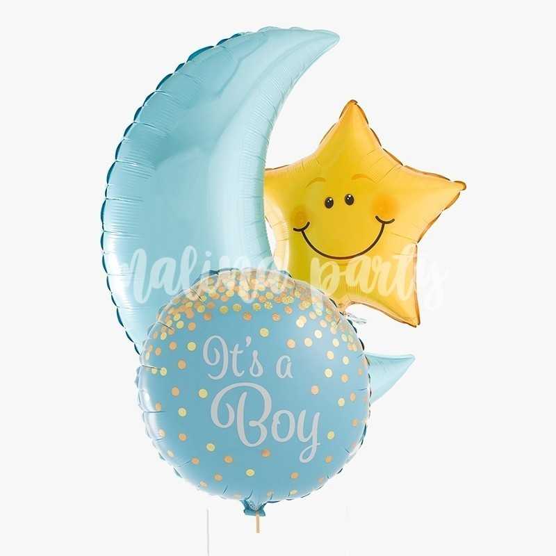 Букет воздушных шаров с гелием Это мальчик голубой месяц