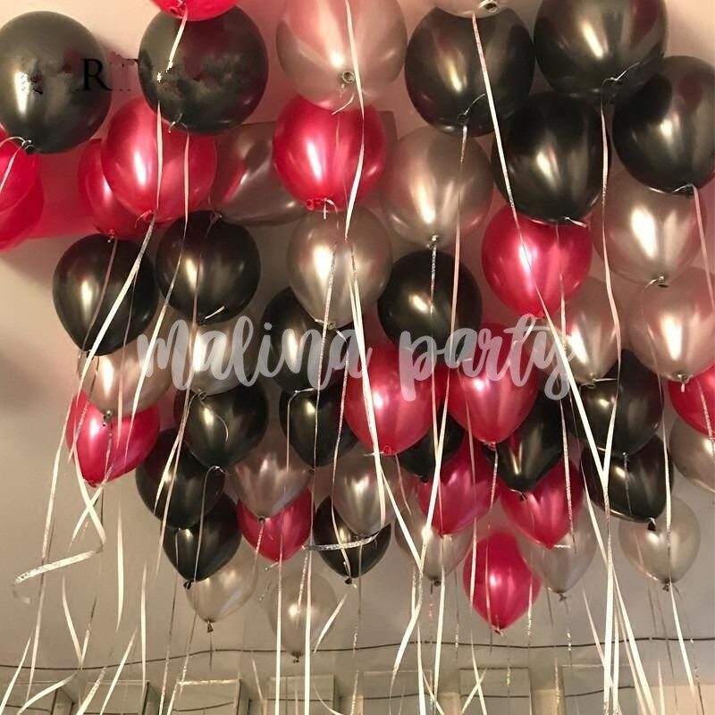Воздушные шары под потолок черно-красные 20 штук