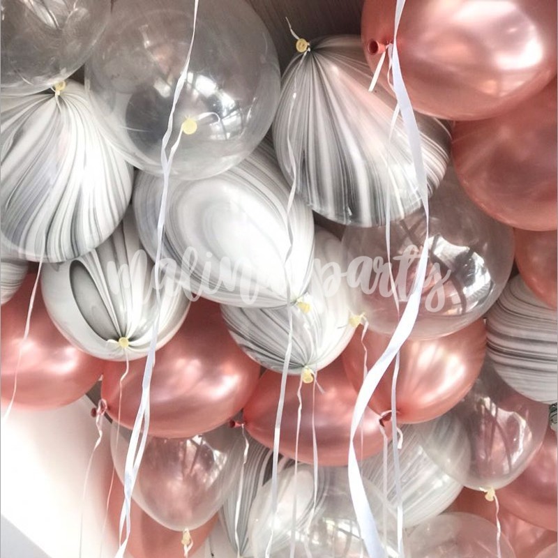 Воздушные шары под потолок агаты и розовое золото 20 штук